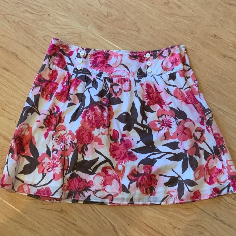 LOFT Pink Floral Cotton-Blend Mini Skirt